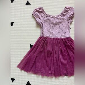 Boho short sleeve dress|Big girl pink ‘ Purple Eyelet Dress with Tulle Skirt•••